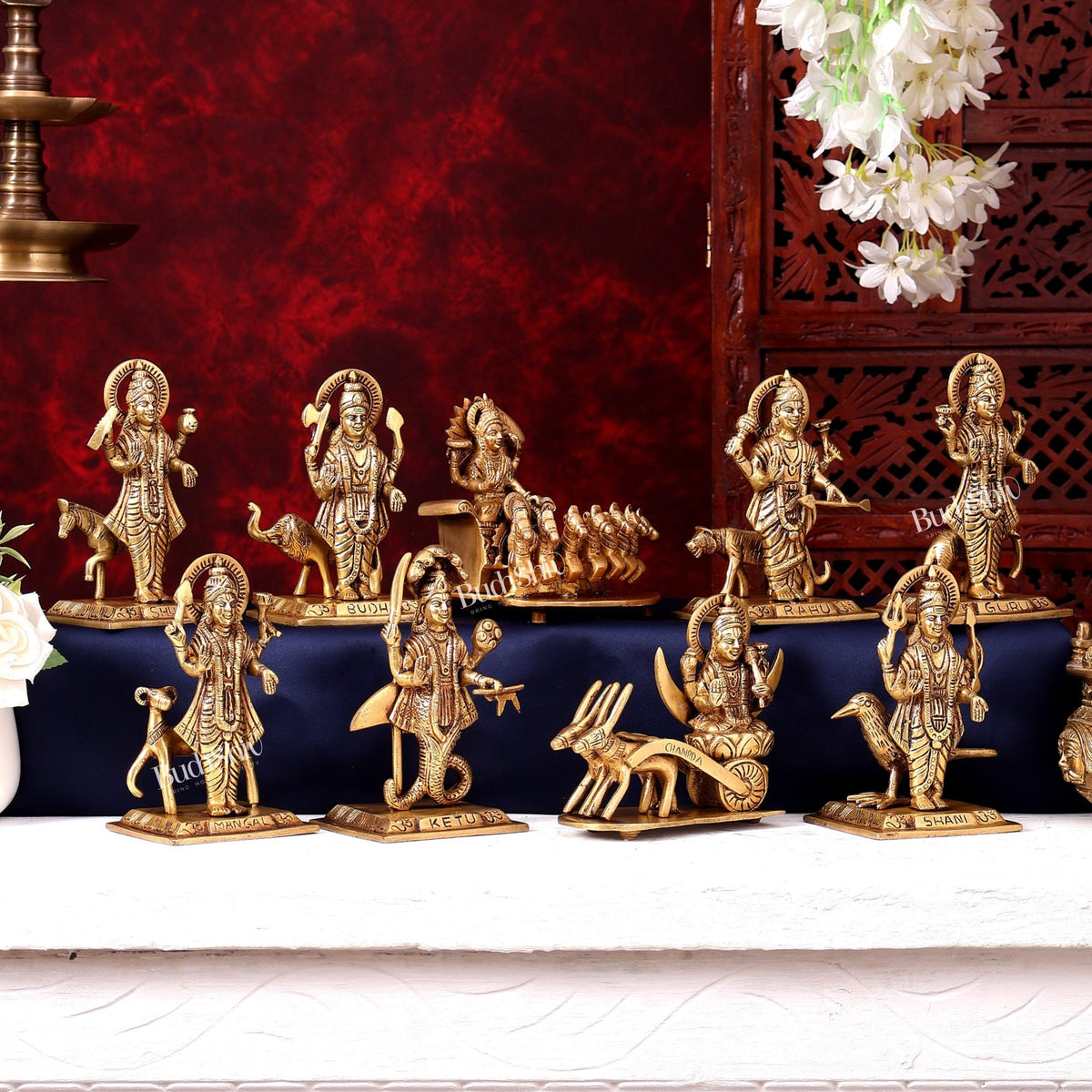 Brass Navagraha Set — Highly Detailed 5.75 inch - Budhshiv.com