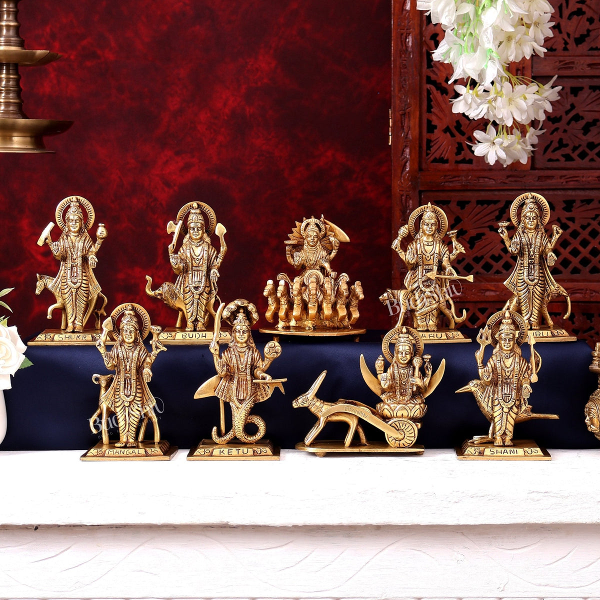 Brass Navagraha Set — Highly Detailed 5.75 inch - Budhshiv.com