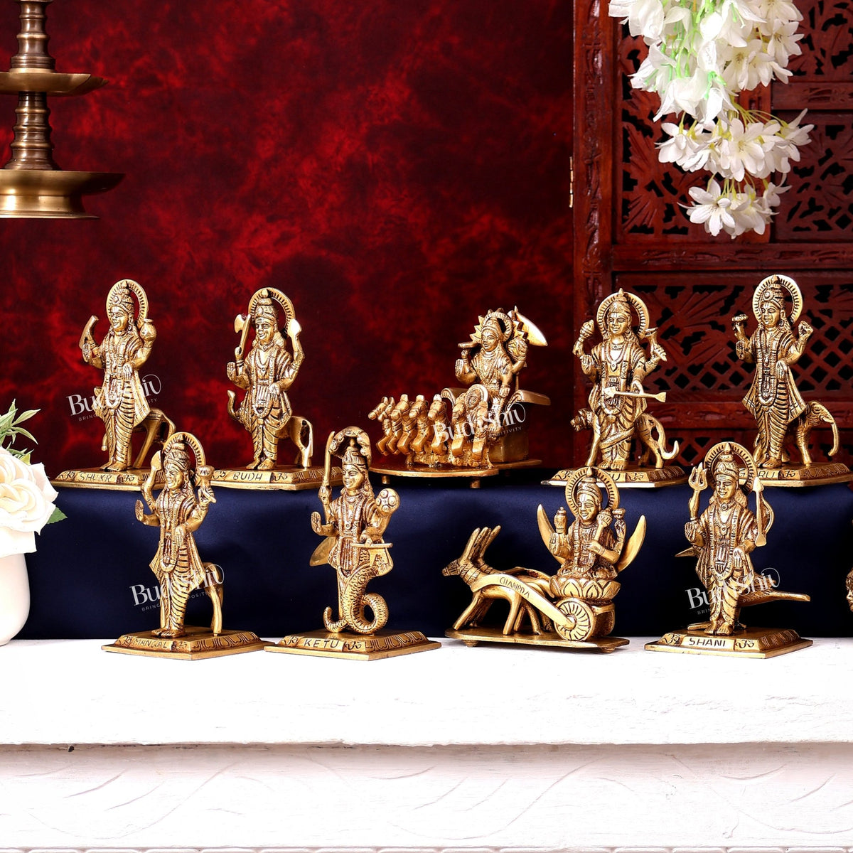 Brass Navagraha Set — Highly Detailed 5.75 inch - Budhshiv.com