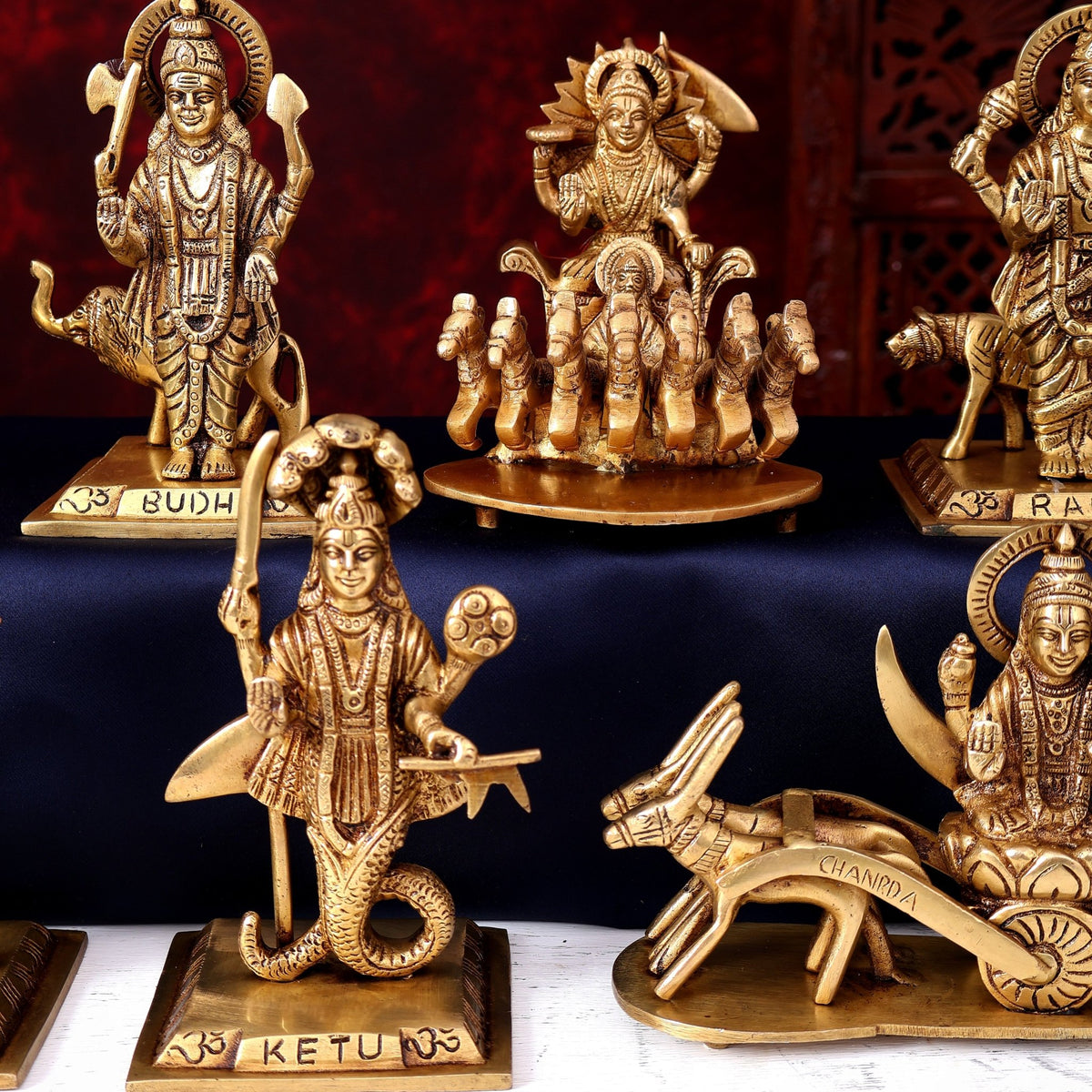 Brass Navagraha Set — Highly Detailed 5.75 inch - Budhshiv.com
