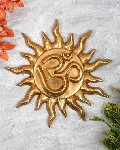 Brass Om Surya Wall Hanging – Large Sun God Decorative Plaque (12 Inches) - Budhshiv.com