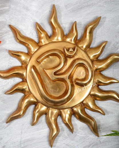 Brass Om Surya Wall Hanging – Large Sun God Decorative Plaque (12 Inches) - Budhshiv.com