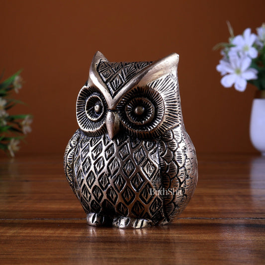 Brass Owl Statue | Superfine Carved Vastu Approved Showpiece - Budhshiv.com
