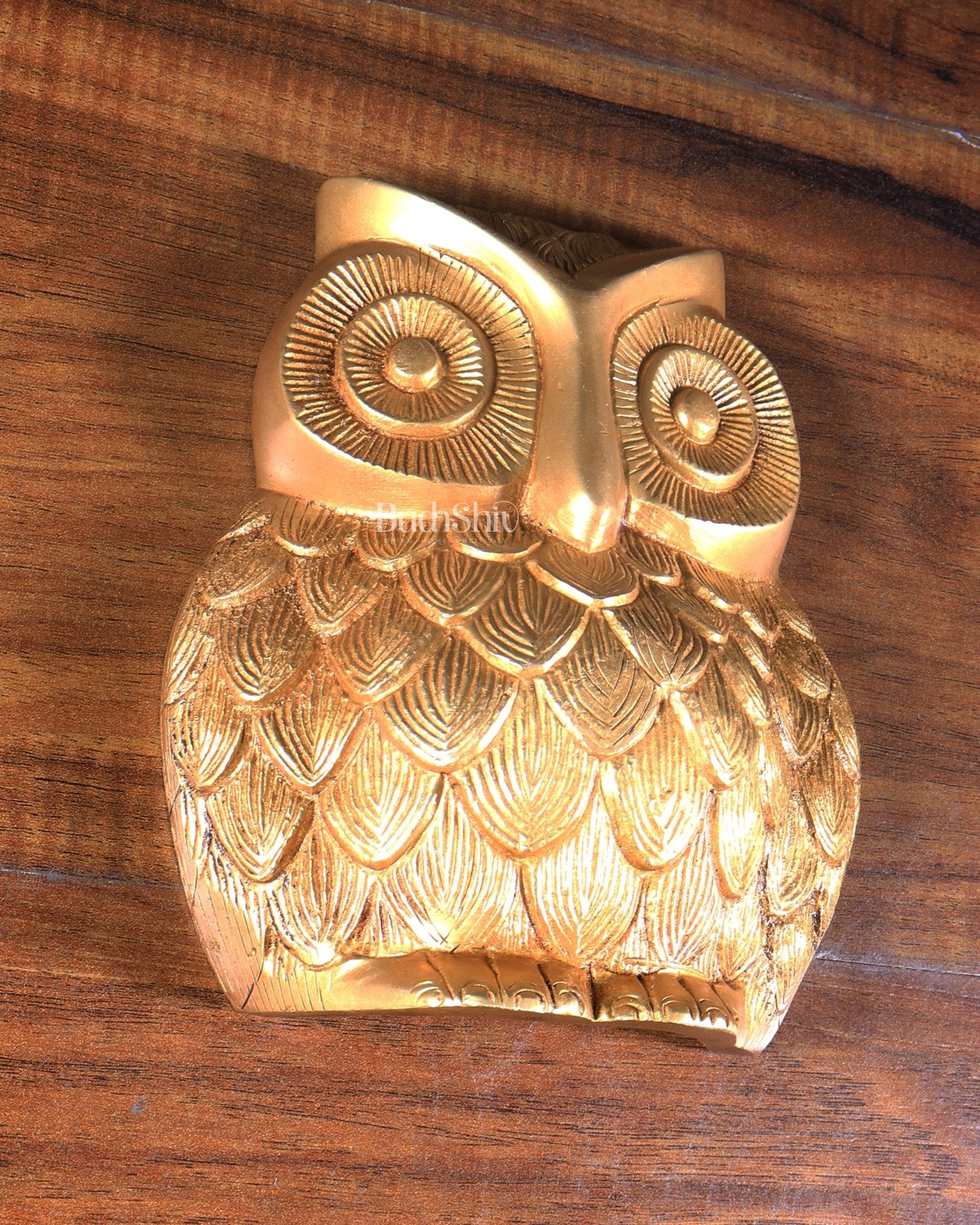 Brass Owl Wall Hanging | 7" golden shine - Budhshiv.com