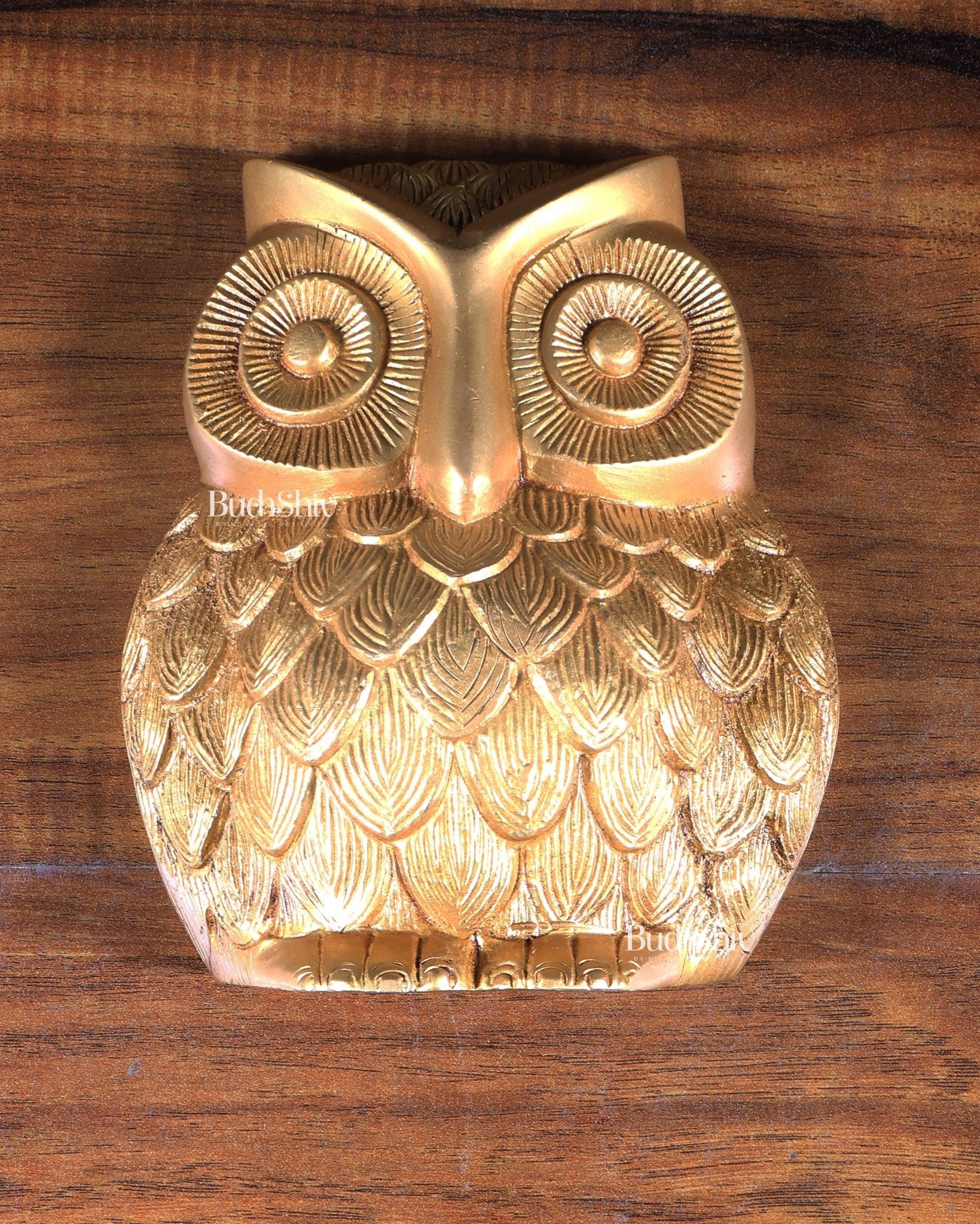 Brass Owl Wall Hanging | 7" golden shine - Budhshiv.com