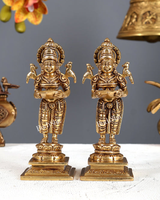 Brass Paavai Vilakku Deep Lady Diyas Pair – Traditional Decorative Oil Lamps (6 Inches) - Budhshiv.com