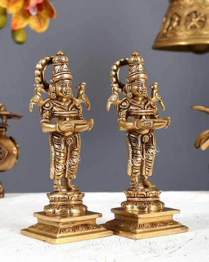 Brass Paavai Vilakku Deep Lady Diyas Pair – Traditional Decorative Oil Lamps (6 Inches) - Budhshiv.com