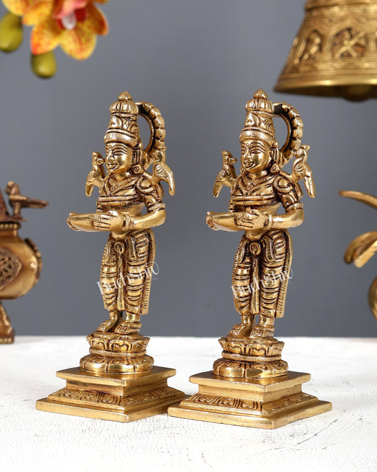 Brass Paavai Vilakku Deep Lady Diyas Pair – Traditional Decorative Oil Lamps (6 Inches) - Budhshiv.com