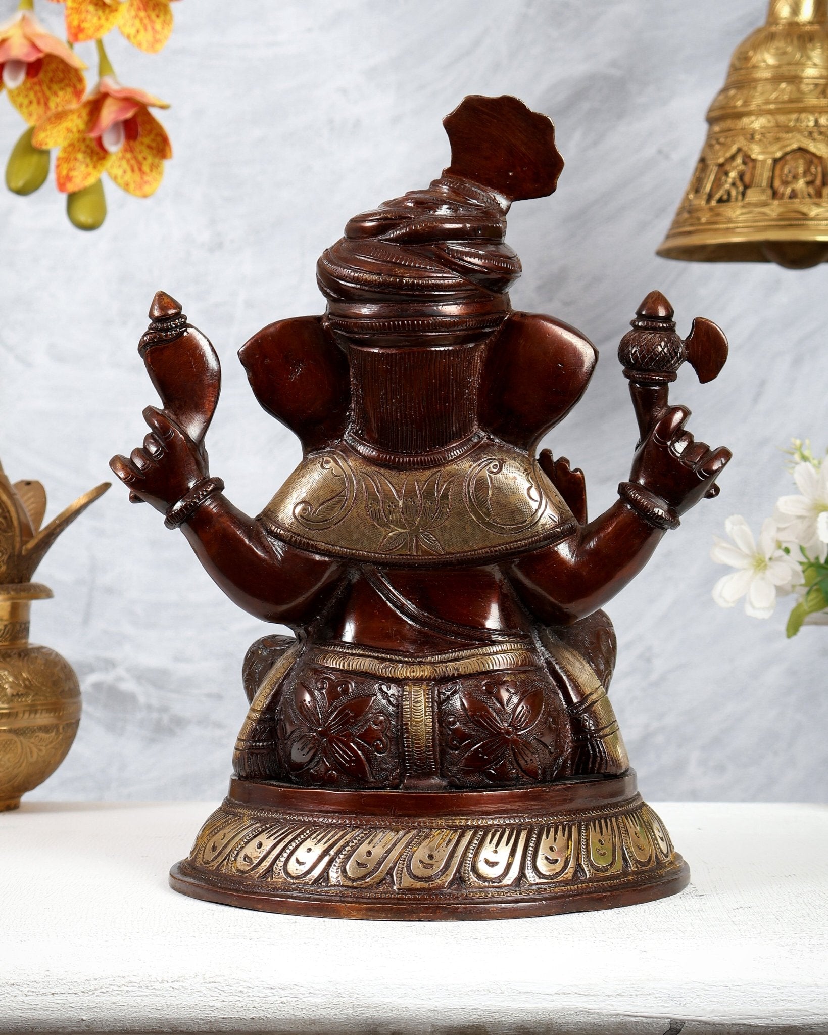 Brass Pagadi Ganesha Statue with dual tone 11.5 Inch - Budhshiv.com