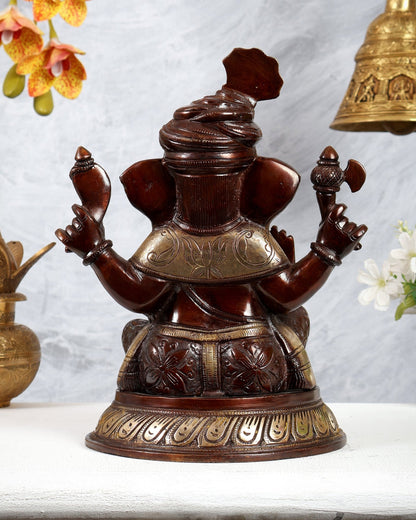 Brass Pagadi Ganesha Statue with dual tone 11.5 Inch - Budhshiv.com