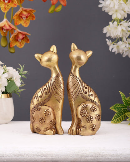 Brass Pair of Cats Showpiece – Decorative Table Accent Set (8 Inches) - Budhshiv.com
