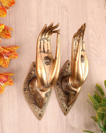 Brass Pair of Hands Door Handles / Wall Hangings – Traditional Decorative Hardware Set (10.5 Inches) - Budhshiv.com