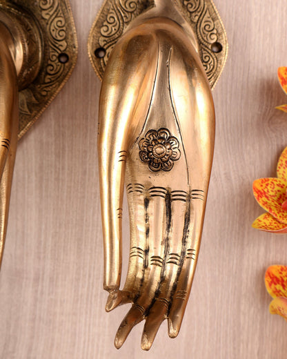 Brass Pair of Hands Door Handles / Wall Hangings – Traditional Decorative Hardware Set (10.5 Inches) - Budhshiv.com