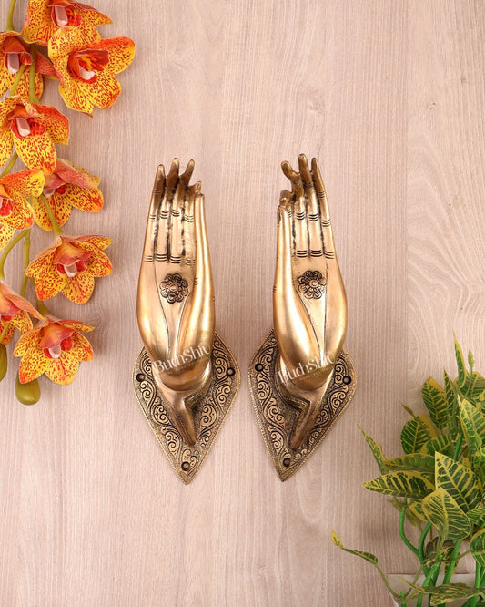 Brass Pair of Hands Door Handles / Wall Hangings – Traditional Decorative Hardware Set (10.5 Inches) - Budhshiv.com
