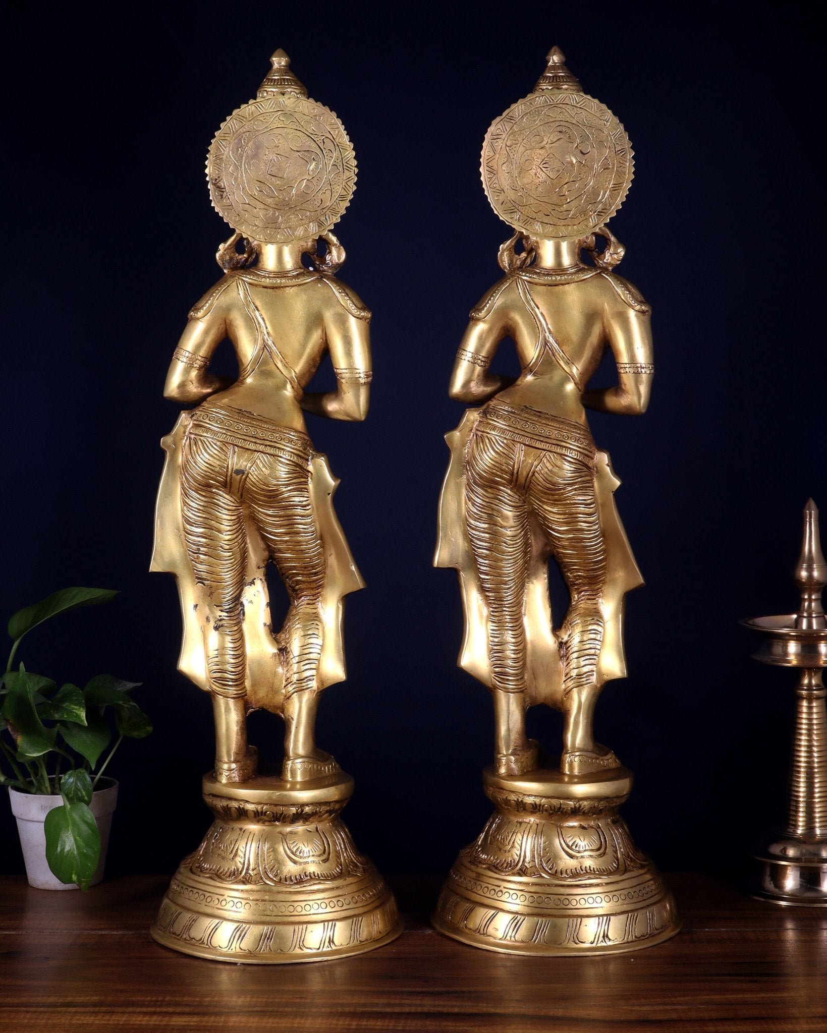 Brass Pair of Namaste Lady – Traditional Welcome Statues 28.5 inch - Budhshiv.com