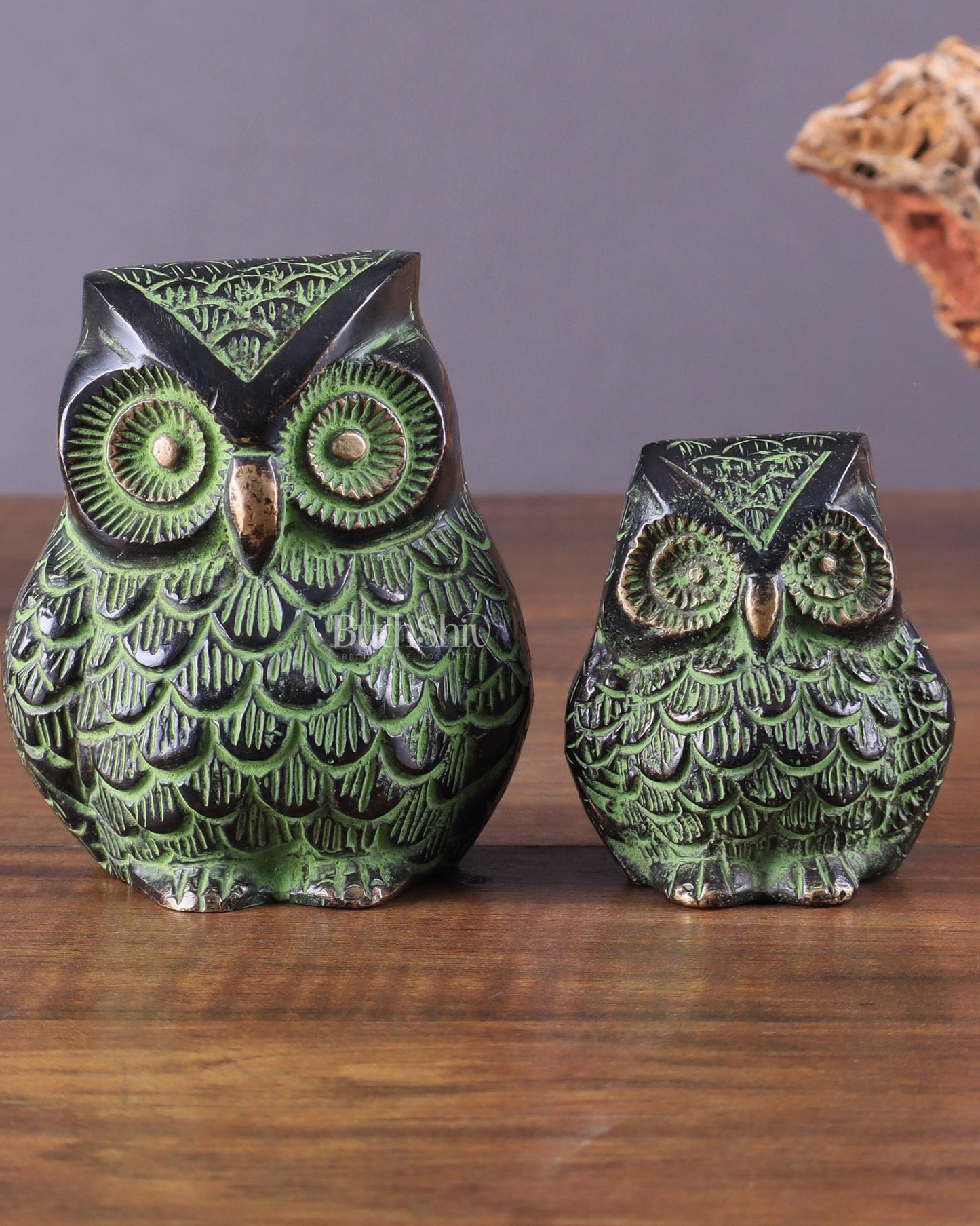 Brass Pair of Owl Showpieces – Vastu and Feng Shui Recommended Décor black green tone - Budhshiv.com