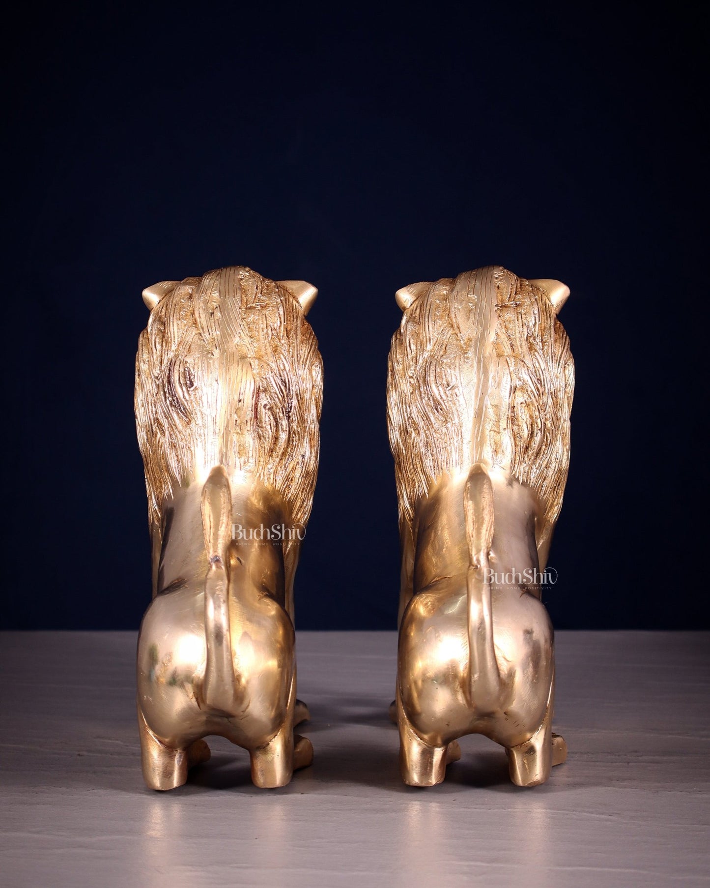 Brass Pair of Sitting Roaring Lion Showpieces – Vastu & Feng Shui Recommended - Budhshiv.com