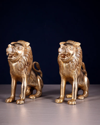 Brass Pair of Sitting Roaring Lion Showpieces – Vastu & Feng Shui Recommended - Budhshiv.com