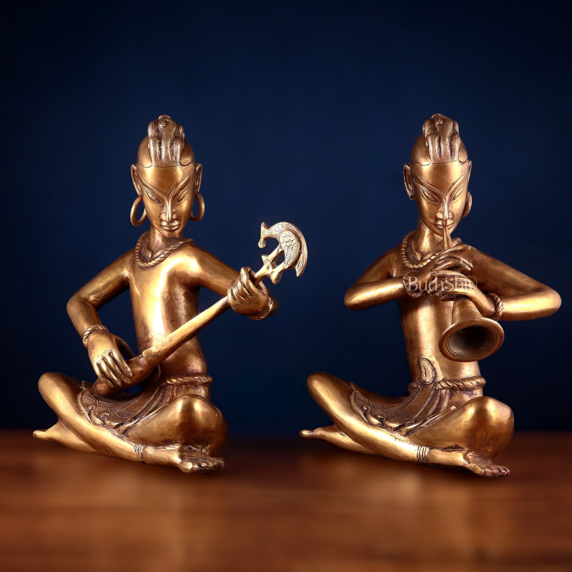 Brass pair of tansen musicians 18" - Budhshiv.com