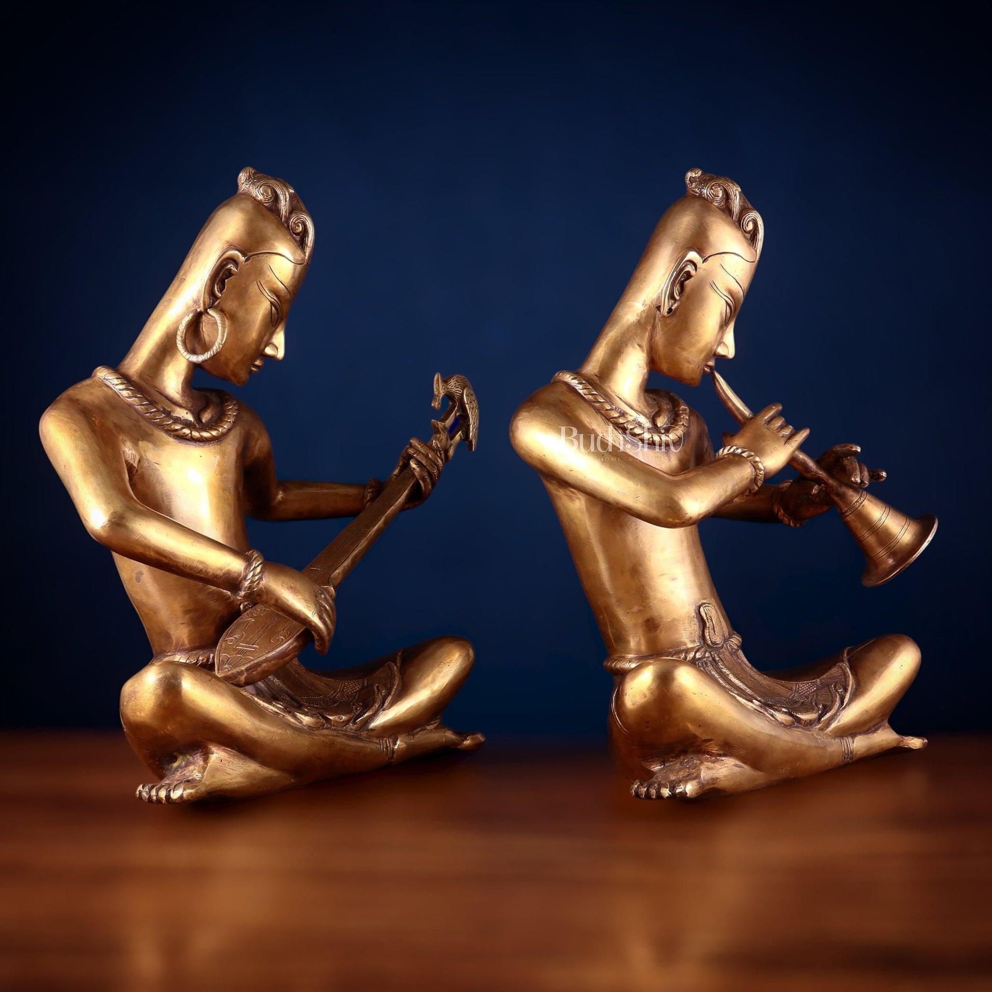 Brass pair of tansen musicians 18" - Budhshiv.com