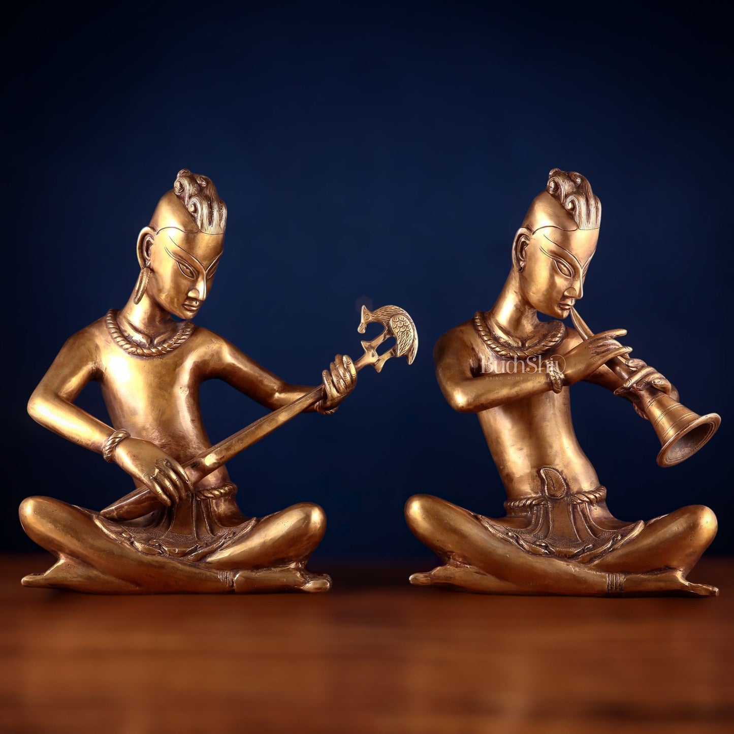 Brass pair of tansen musicians 18" - Budhshiv.com