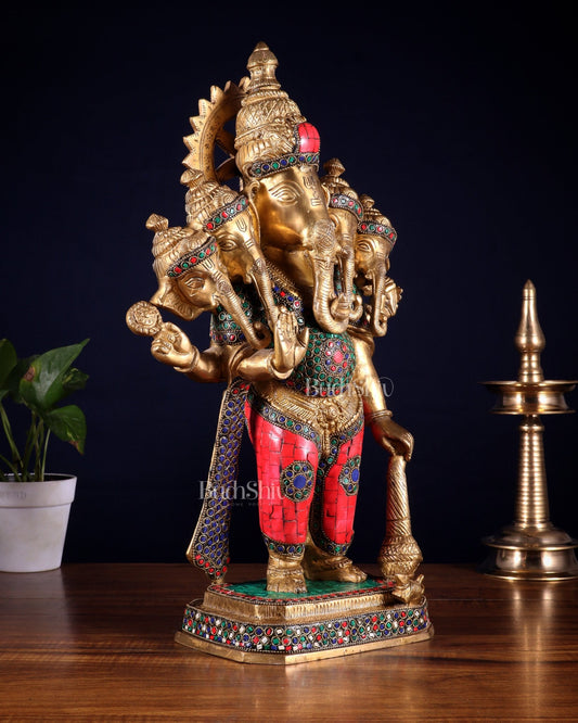 Brass Panchmukhi Ganesha Statue five faced Ganesha - 20 Inch - Budhshiv.com