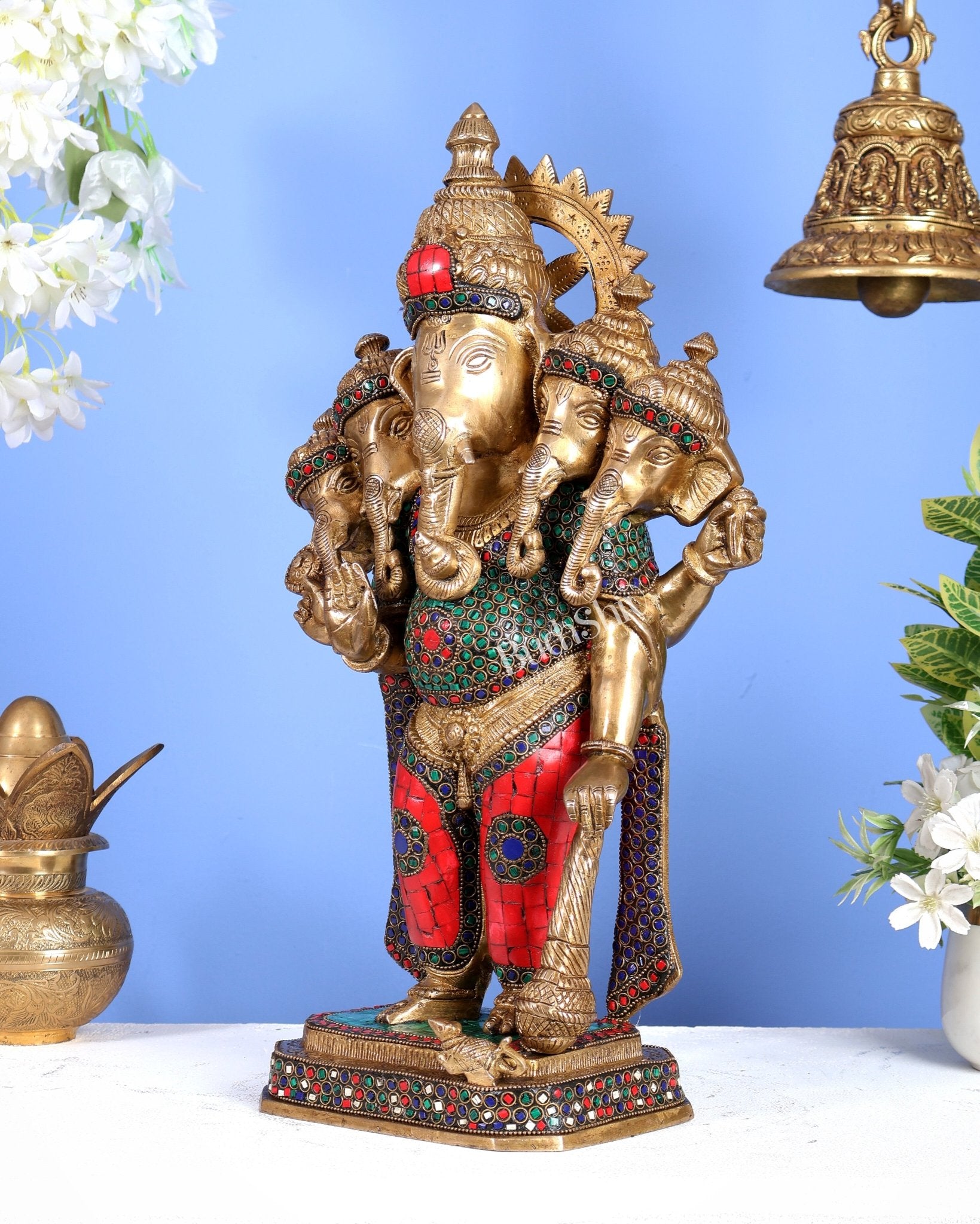 Brass Panchmukhi Ganesha Statue five faced Ganesha - 20 Inch - Budhshiv.com