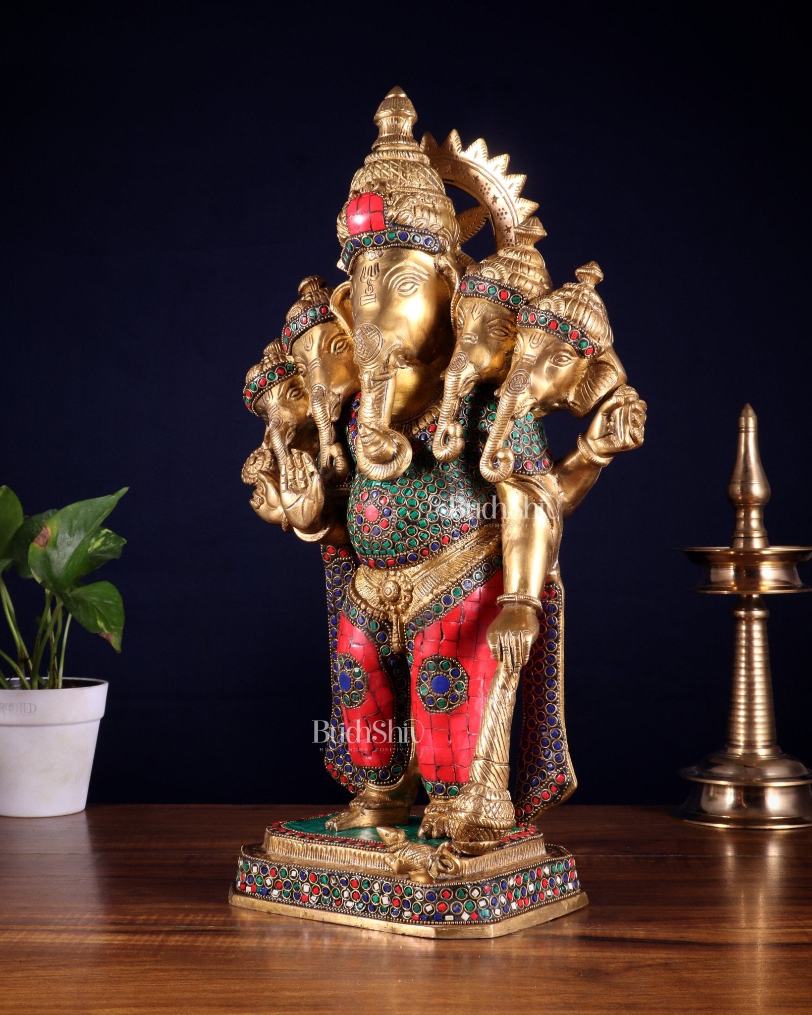 Brass Panchmukhi Ganesha Statue five faced Ganesha - 20 Inch - Budhshiv.com