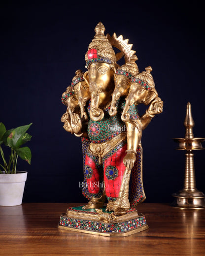 Brass Panchmukhi Ganesha Statue five faced Ganesha - 20 Inch - Budhshiv.com