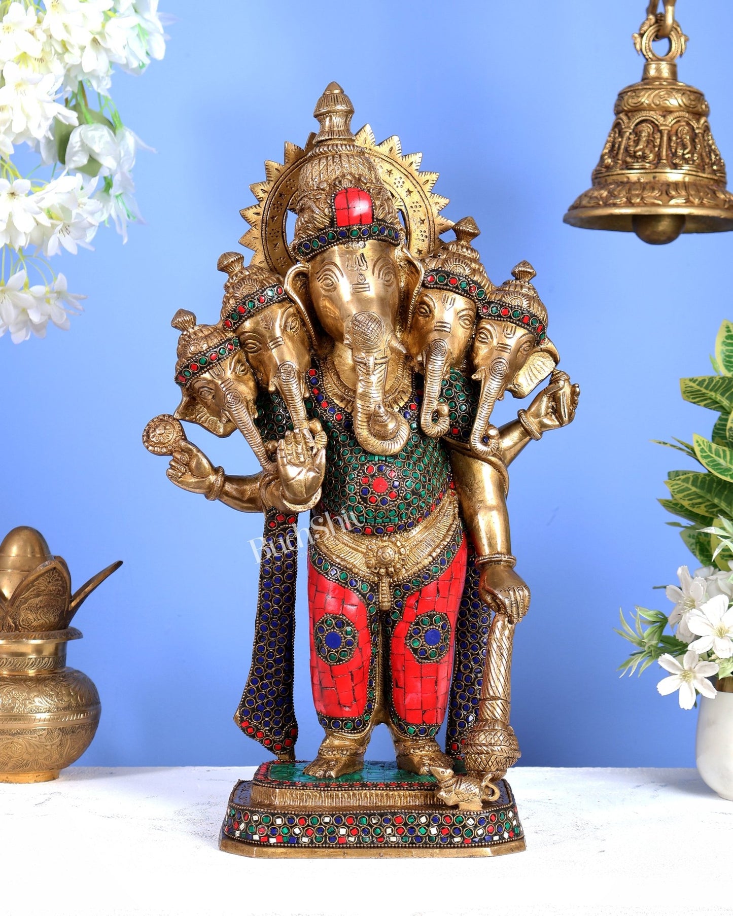 Brass Panchmukhi Ganesha Statue five faced Ganesha - 20 Inch - Budhshiv.com