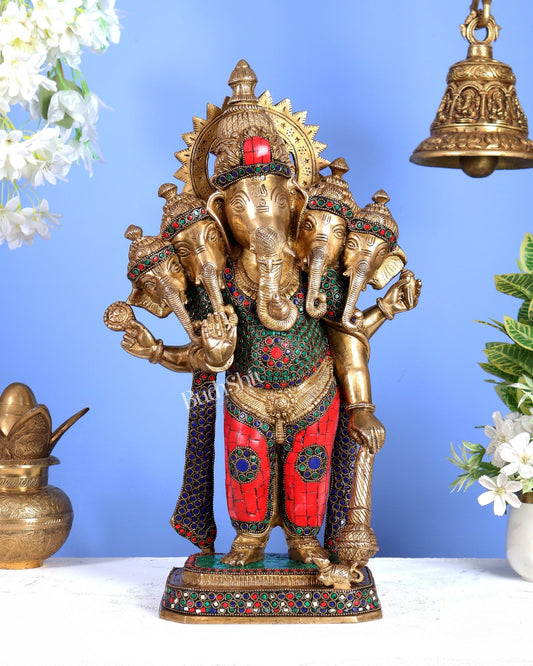 Brass Panchmukhi Ganesha Statue five faced Ganesha - 20 Inch - Budhshiv.com
