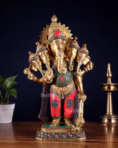 Brass Panchmukhi Ganesha Statue five faced Ganesha - 20 Inch - Budhshiv.com