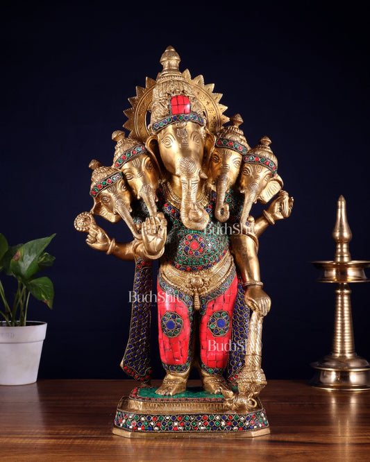 Brass Panchmukhi Ganesha Statue five faced Ganesha - 20 Inch - Budhshiv.com