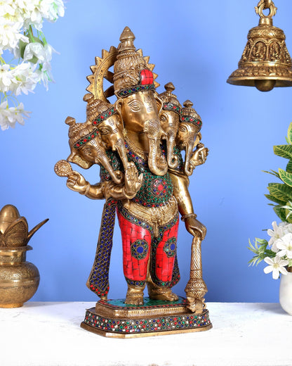 Brass Panchmukhi Ganesha Statue five faced Ganesha - 20 Inch - Budhshiv.com