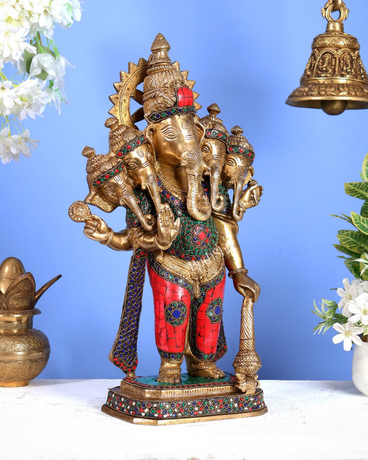 Brass Panchmukhi Ganesha Statue five faced Ganesha - 20 Inch - Budhshiv.com