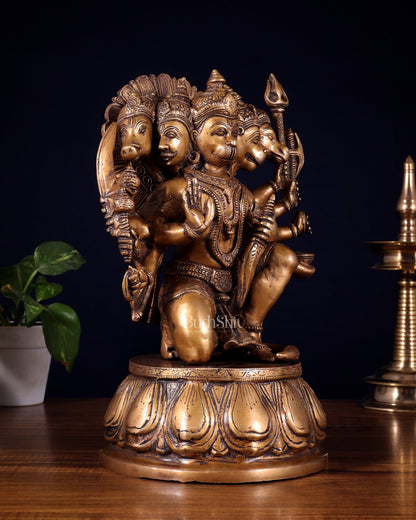 Brass Panchmukhi Hanuman 13" antique tone - Budhshiv.com