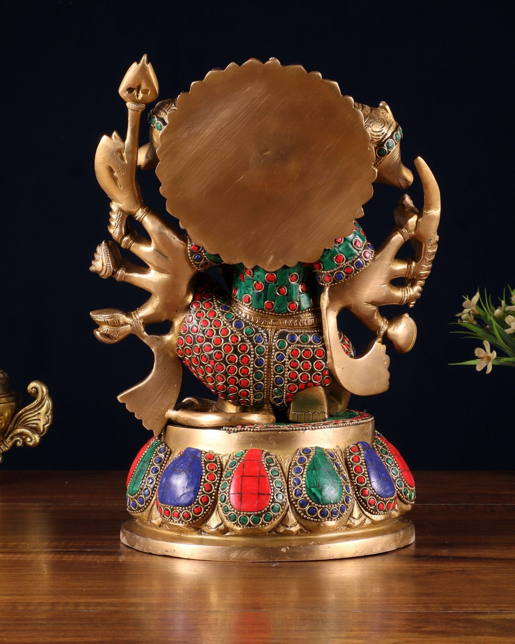 Brass Panchmukhi Hanuman idol 13" meenakari Stonework - Budhshiv.com