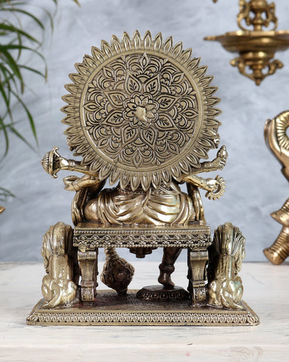Brass Panchmukhi Hanuman Idol Sitting on Throne intricate 8 inch - Budhshiv.com