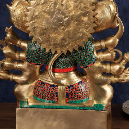 Brass Panchmukhi Hanuman large Idol 17 inch with stonework - Budhshiv.com