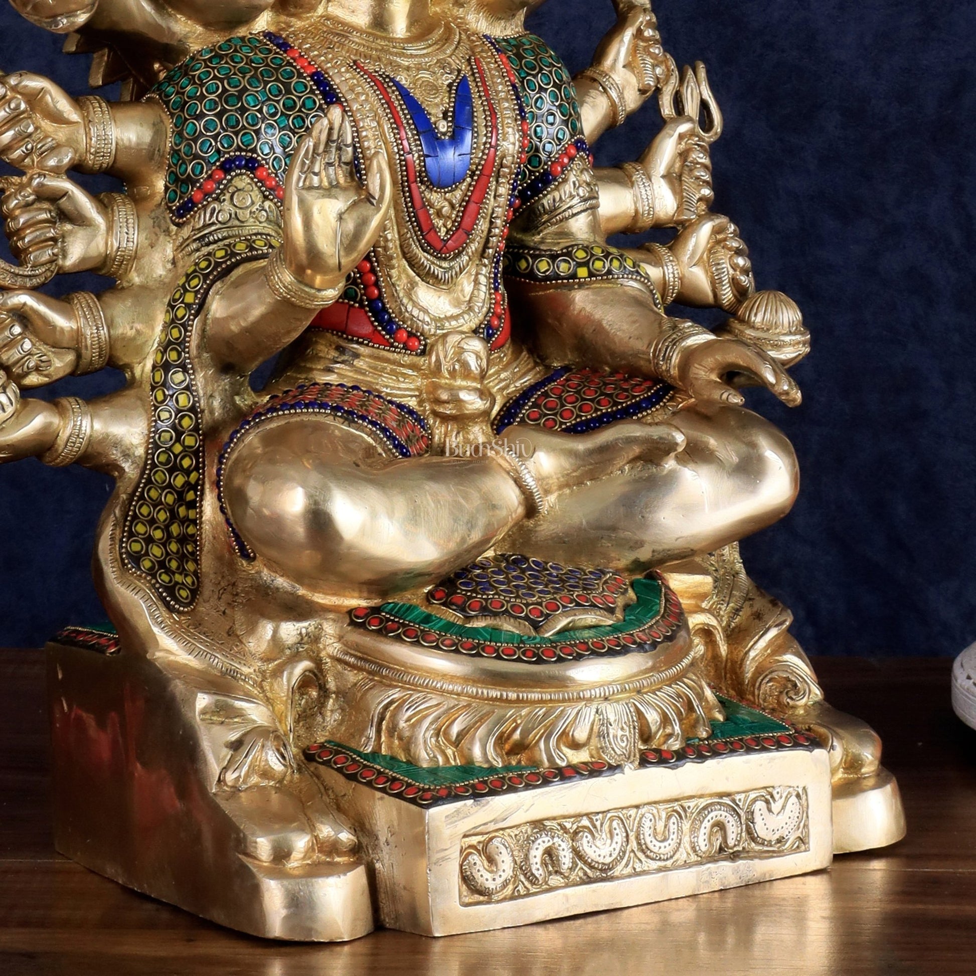 Brass Panchmukhi Hanuman large Idol 17 inch with stonework - Budhshiv.com