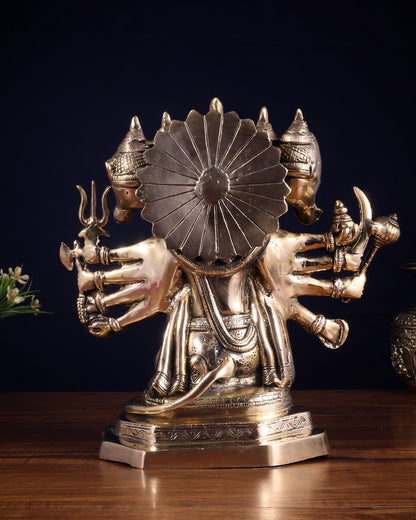 Brass Panchmukhi Hanuman Sculpture - 11" Glossy finish - Budhshiv.com