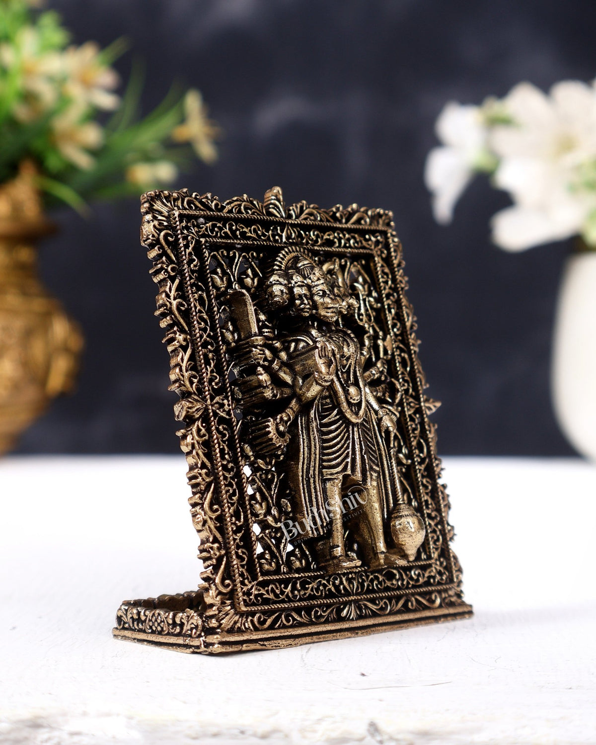 Brass Panchmukhi Hanuman Standing Idol | Five-Faced Hanuman Statue for Car, Home & Office - Budhshiv.com