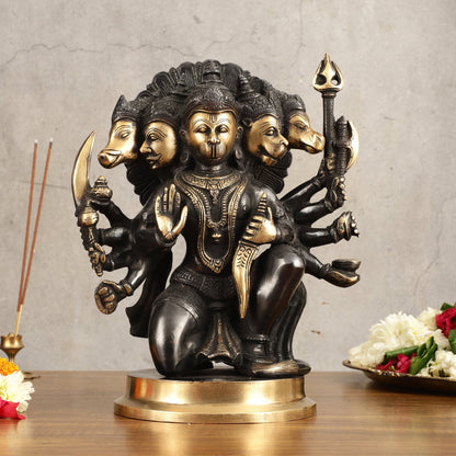 Brass Panchmukhi Hanuman Statue - 11" Height, Black and Gold Finish - Budhshiv.com