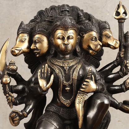 Brass Panchmukhi Hanuman Statue - 11" Height, Black and Gold Finish - Budhshiv.com