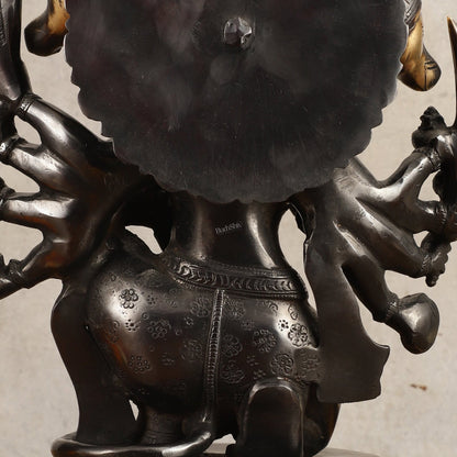 Brass Panchmukhi Hanuman Statue - 11" Height, Black and Gold Finish - Budhshiv.com