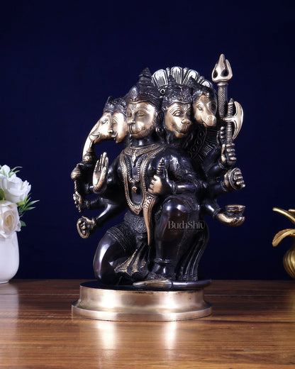 Brass Panchmukhi Hanuman Statue - 11 inch , Black edition - Budhshiv.com
