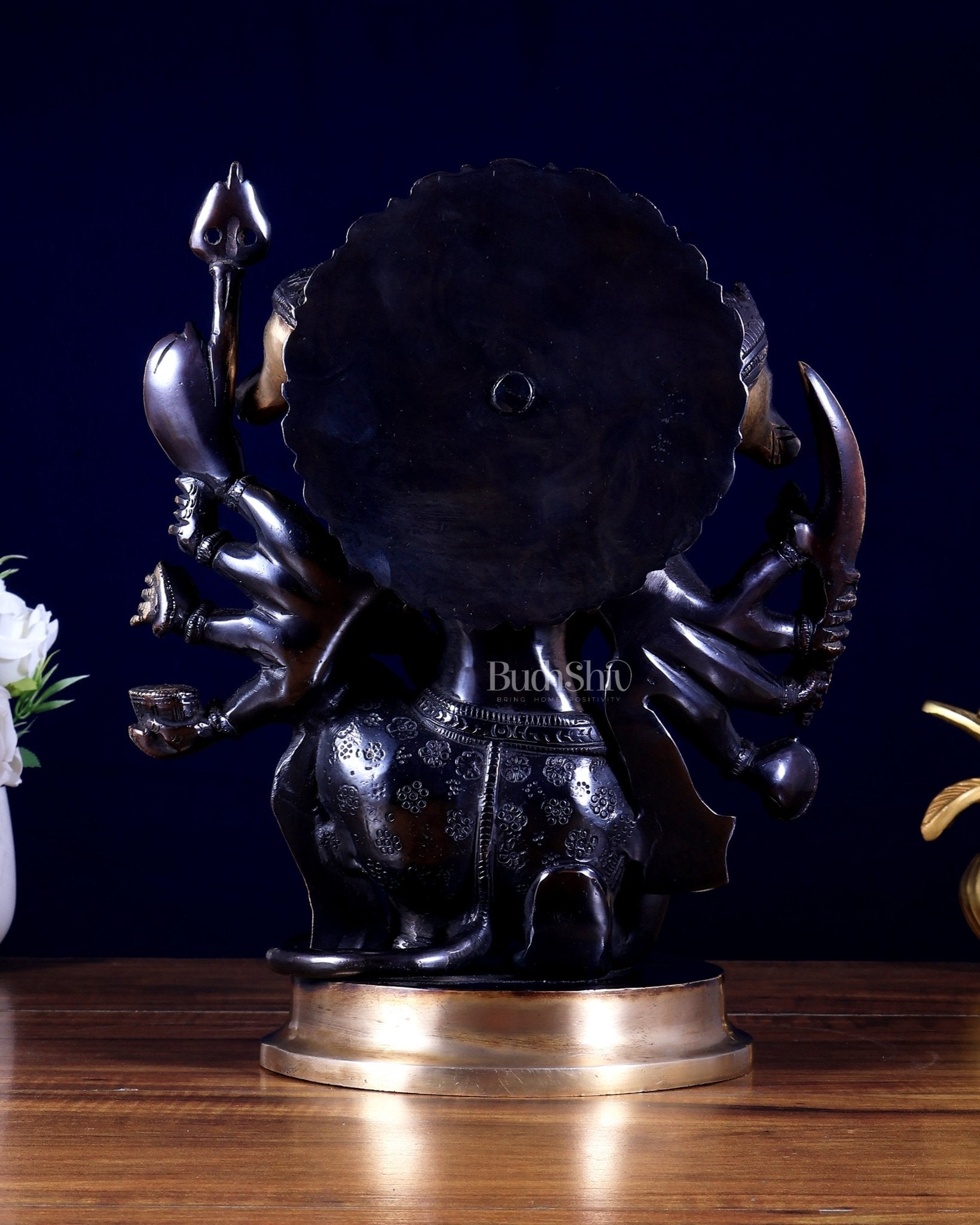 Brass Panchmukhi Hanuman Statue - 11 inch , Black edition - Budhshiv.com