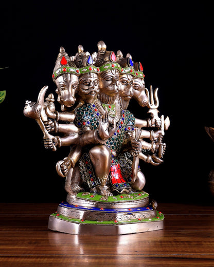 Brass Panchmukhi Hanuman Statue - 11" stonework - Budhshiv.com