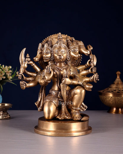 Brass Panchmukhi Hanuman statue 8.5" - Budhshiv.com