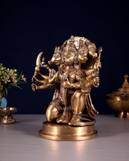 Brass Panchmukhi Hanuman statue 8.5" - Budhshiv.com